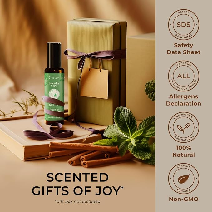 Calming Oil for Body (200ml) & Muscle Relief Essential Oil Roll On (10ml) Set - Aromatherapy Grade Essential Oils Set - Gya Labs