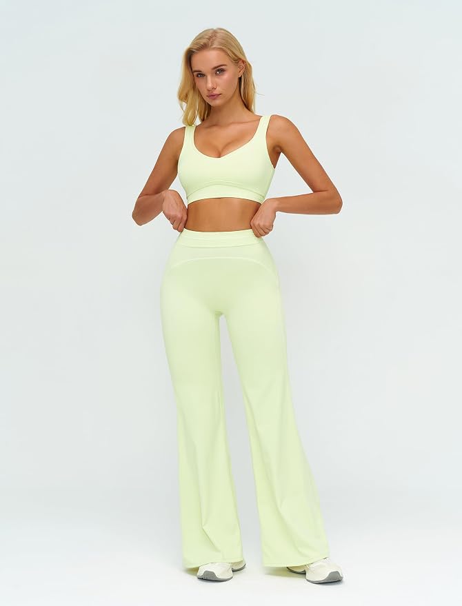 ABOCIW Two Piece Workout Sets for Women Racerback Tank Top Matching High Waist Wide Leg Yoga Pants Pilates Outfits
