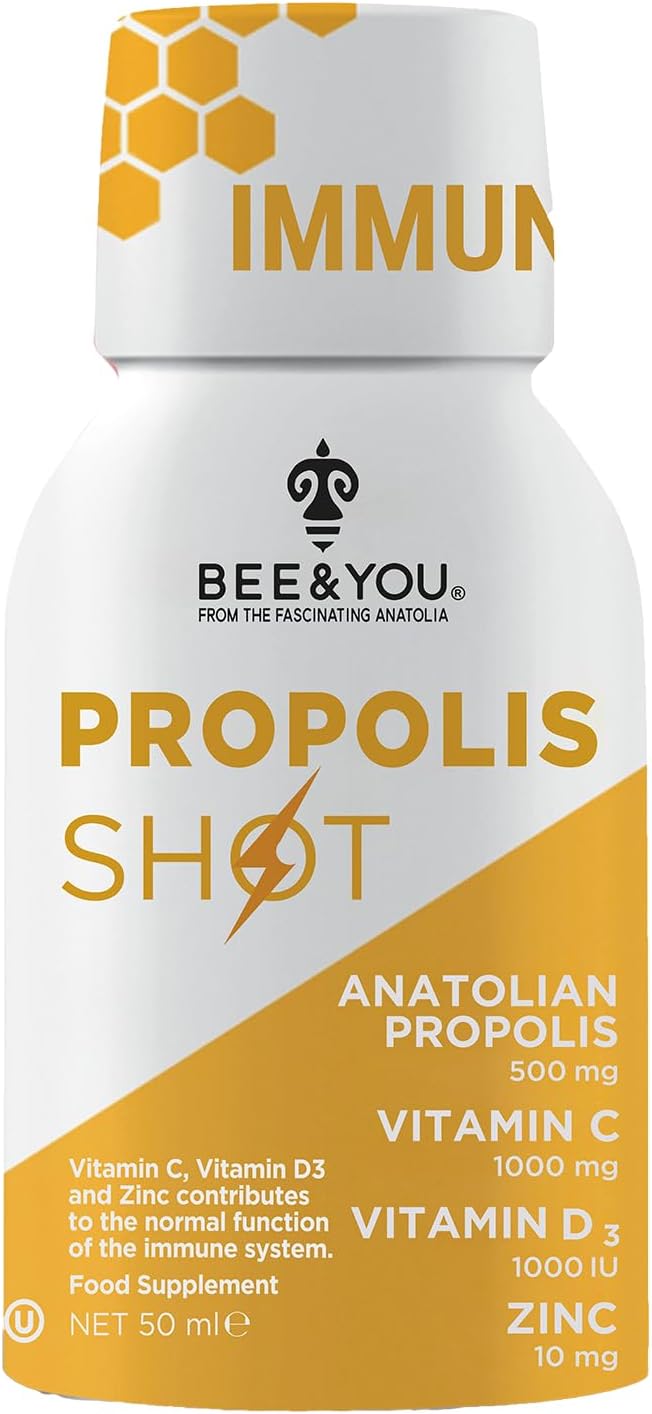 BEE and You Immune Support 100% Natural Propolis Shot Supplement, Antioxidants, Vitamin C, VIT D3, Zinc, Orange Juice, Raw Honey, 1.69 fl. oz x 12 Bottles