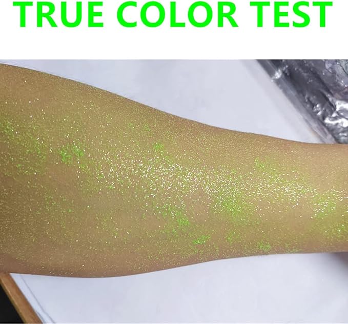 Go Ho UV Green Hair and Body Glitter Spray,St Patricks Day Accessories,UV Effect Glitter Powder Makeup for Hair/Body/Clothes,Dry Loose Sparkle Powder Festival Makeup,10g
