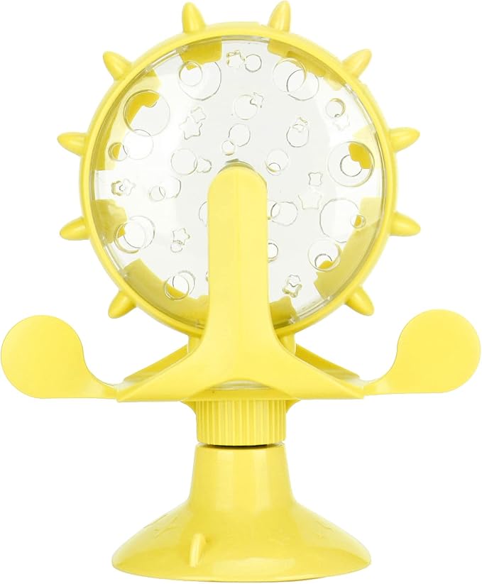 VINGVO Cat Treat Dispenser Toy, Interactive Cat Feeder 360 Degree Rotating Windmill Leaking Food Toy for Indoor Cats with Suction Cup Cat Camera Treat Dispenser Cat Treat Dispenser Toy