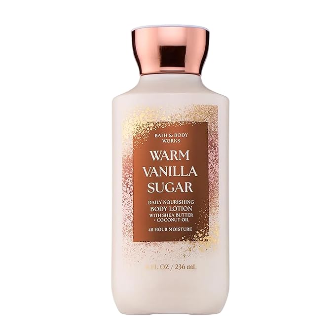 Bath & Body Works Warm Vanilla Sugar Body Lotion, Lightweight Daily Moisturizer with Shea Butter & Coconut Oil, Sparkling Sugar and Sweet Vanilla Scent, 8 fl oz - 1 Pack