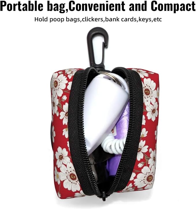 Dog Poop Bag Holder for Leash, Red Hawaiian Flowers Pets Poop Bag Dispenser for Leashes