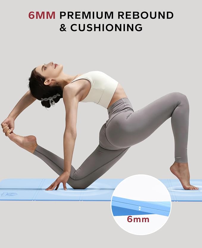 HAPBEAR Foldable Yoga Mat - 72"x24"x0.24" (6mm), Non-Slip TPE Exercise Mat for Home Workout, Yoga, Pilates,Stretching, & Travel, Durable & Eco-Friendly, Includes Carry Bag