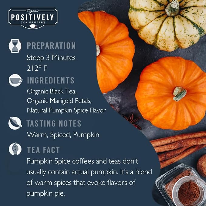 Organic Positively Tea Company, Pumpkin Spice Black Tea, Loose Leaf, 16 Ounce