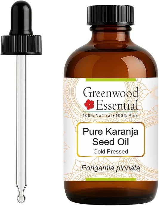 Greenwood Essential Pure Karanja Seed Oil (Pongamia pinnata) with Glass Dropper Cold Pressed 120ml (4 oz)