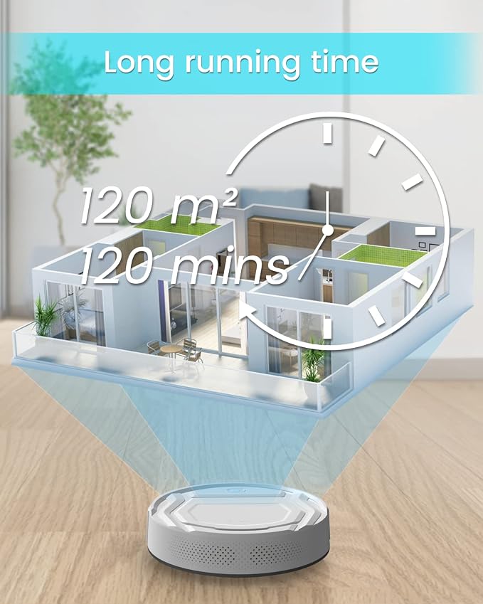 Lefant M210 Pro Robot Vacuum with Powerful Suction, 6 Cleaning Modes, 120 Mins Runtime, Quiet, Self-Charging, Voice Control, Ideal for Pet Hair and Hard Floor, White