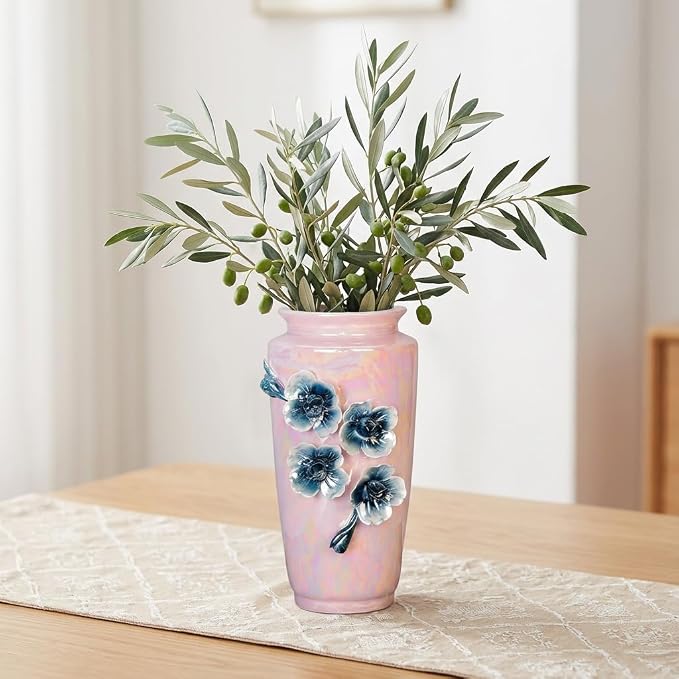 Pink Ceramic Vase 9 Inch - Modern Decorative Vase for Home Decor, Living Room, Centerpiece, Wedding, Office, Pink Decor