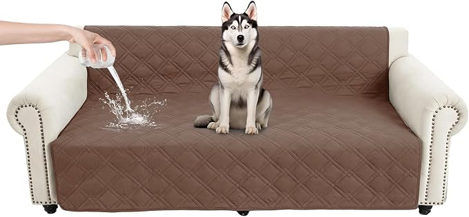 100% Waterproof Washable Dog Blanket, Dark Brown+Taupe, 52"x82" | 7-Layer Reversible Couch Covers for Dogs Met for Sofa Furniture Car Camping