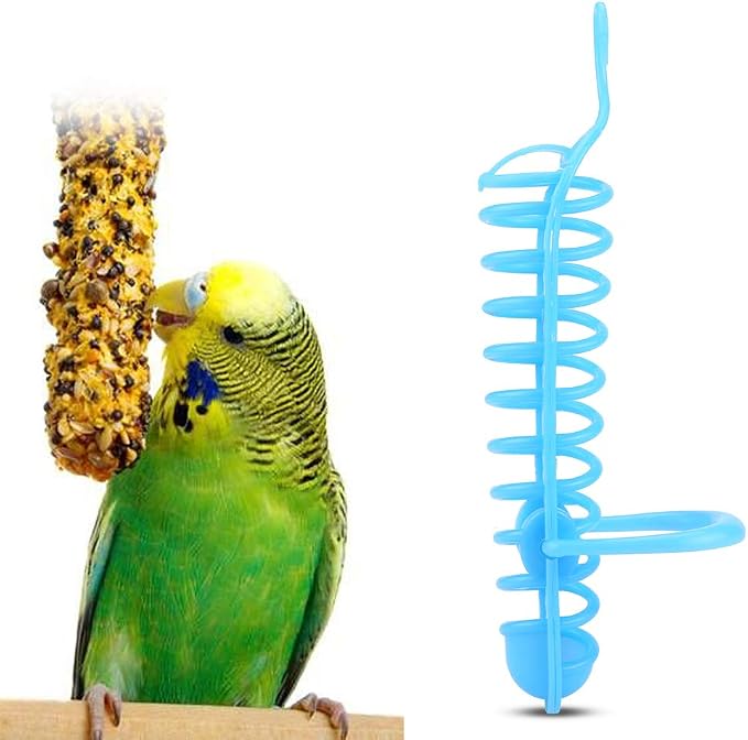Millet Holder, Parrots Feeder Basket, Pet Parrot Fruit Fork Rice Ear with Plastic Food Feeding Perch Stand Bird Feed Toys Blue Holder for Supplies Vegetable Millet