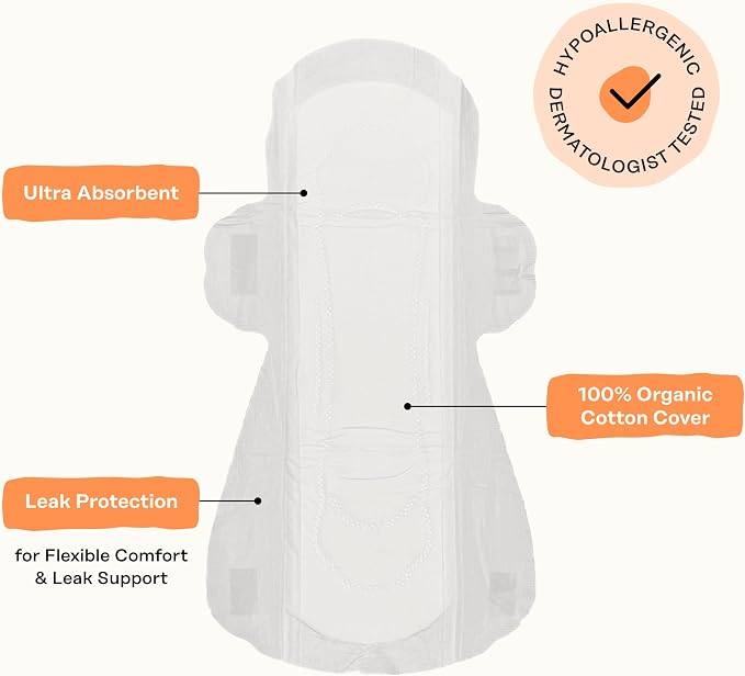 The Honey Pot Company - Incontinence Pads for Women - 64ct - Daytime Non-Herbal - Bladder Leak Control - Organic Cotton Cover & Ultra-Absorbent Pulp Core - Feminine Care