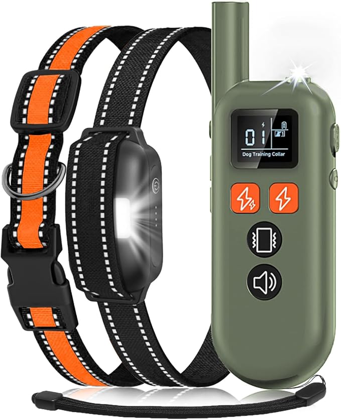 Dog Shock Collar - 3300FT Dog Training Collar with Remote, Flashing Light, IPX67 Waterproof Dog Collar with 6 Training Modes, Smart Dog E Collar for 15-120lbs Small Medium Large Dogs