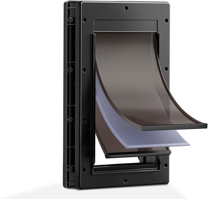 3-Flaps Medium Dog Door for Door, Pets Up to 45 lb | Durable Plastic Frame, Insulated Flap, Closing Panel, Block Wind & Snow, Easy Install for Interior & Exterior Doors