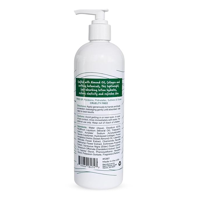 Hand & Body Lotion 16 oz – Deep Moisturising, Fast-Absorbing, Plant-Based Formula – With Almond Oil, Collagen & Botanical Extracts – Lightweight & Nourishing