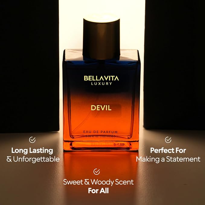 Bellavita Luxury Devil Eau de Parfum | 100 ml (3.4 fl.oz.) | Perfume for Men and Women | Oriental Spicy, Saffron, Amber, and Cedar Notes | Long Lasting Unisex Fragrance