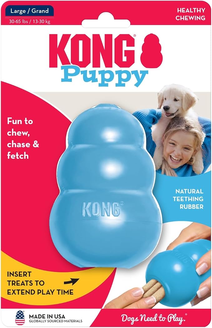KONG - Puppy Toy - Natural Teething Rubber - Fun to Chew, Chase and Fetch (Colors May Vary) (Pack of 3)