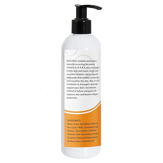 Tallow & Goat Milk Body Wash, handmede body soap Moisturizing and Cleansing for All Skin Types 12 oz (Regular)
