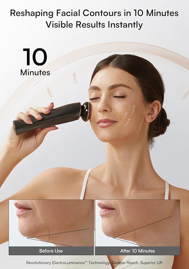 INIA 3-in-1 Red Light Therapy for Face and Neck Beauty Device for Puffiness & Skin Firming Skincare Tool (Black)
