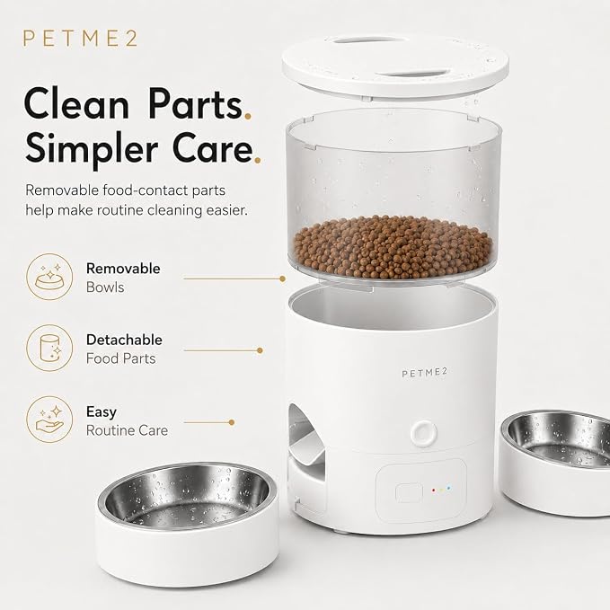 3L Dual Automatic Pet Feeder - Smart & Quiet Cat Automatic Feeders for 2 Cats with App Control, 2 Way Audio, Dual Power Options, Portion Control, Self-Feeding Cat Food Dispenser - White