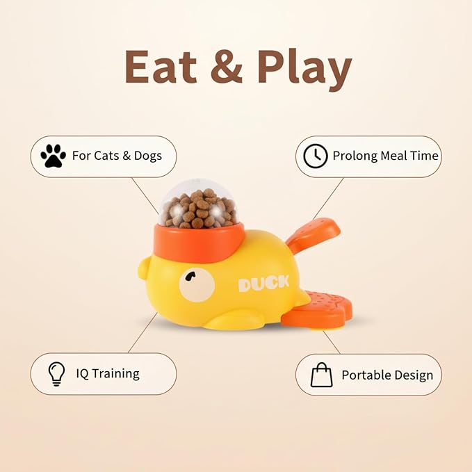 ANIS·KEBBR Duck-Shaped Treat Dispenser Dog Cat IQ Toy Slow Feeder for Small Pets