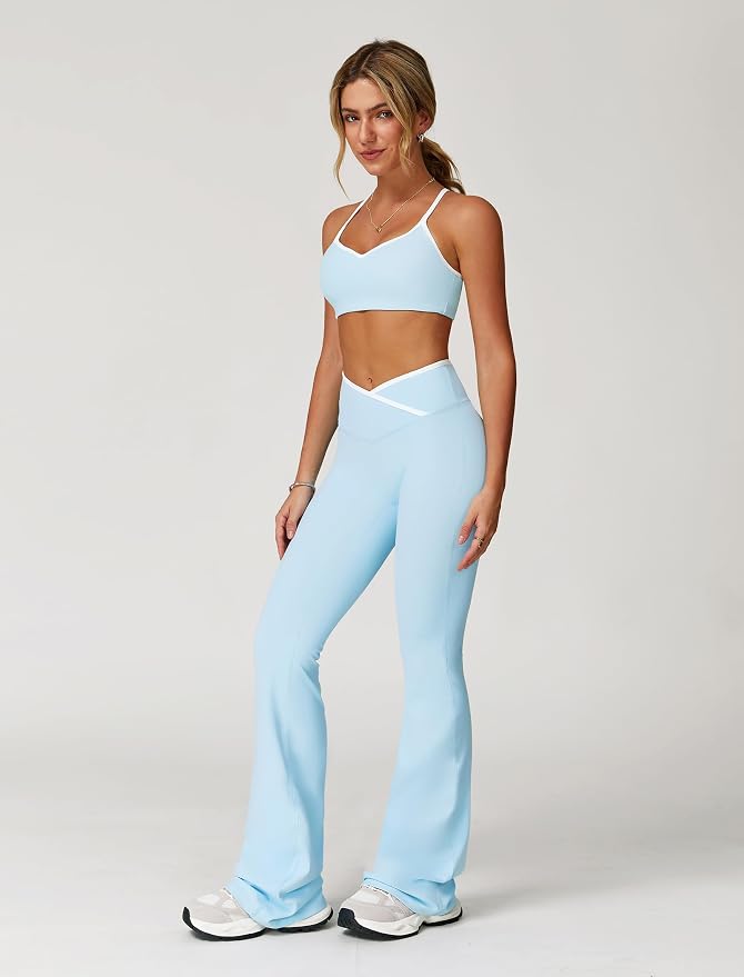ABOCIW Workout Sets for Women 2 Piece Color Block Strappy Sports Bra High Waist Shorts Gym Yoga Pilates Outfits
