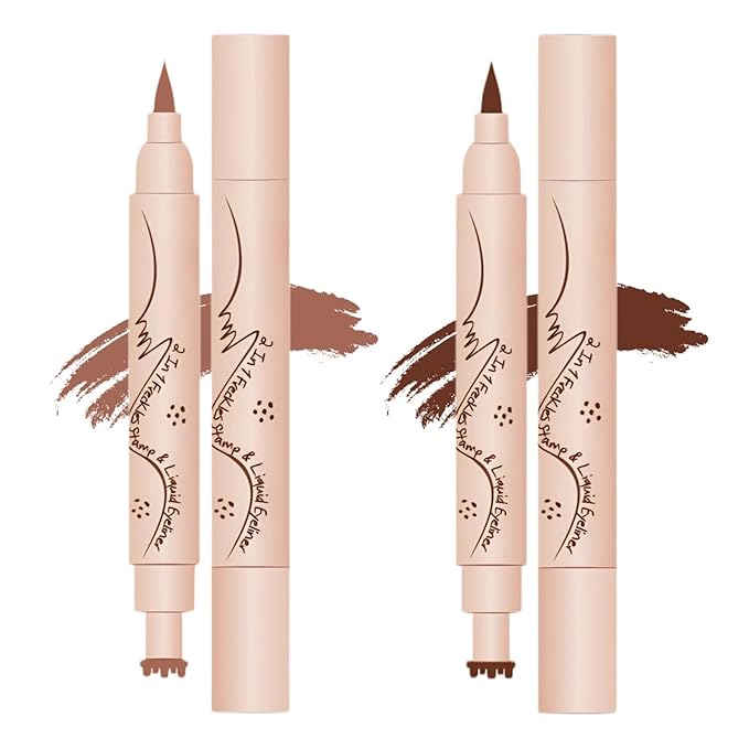 WEU 2-in-1 Freckle Pen and Stamp for Natural Fake Freckles, Waterproof & Stain-resistant Faux Freckles, 2 Pcs (Light Brown and Chestnut)