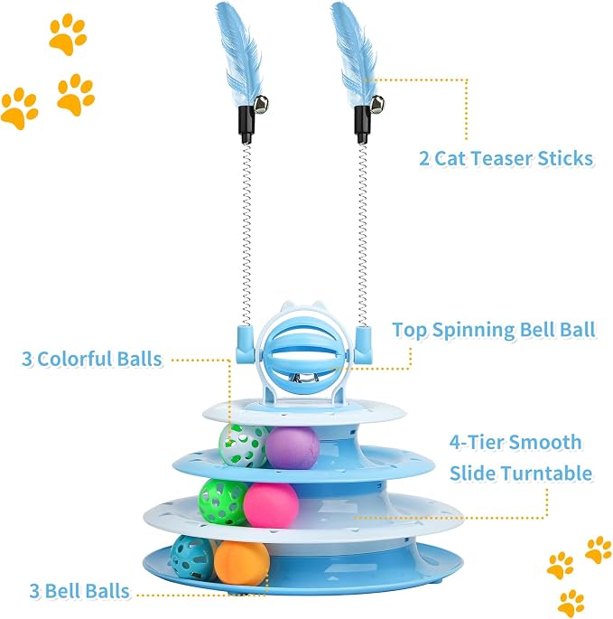 Goosheep Cat Toy Interactive Pet Plaything for Indoor Kitten Interactive Kitty Puzzle Ball with 2 Cat-Tease (Blue)