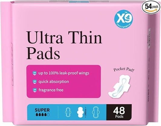 Ultra Thin Pads for Women with Wings, Super Absorbency Period Pads, Lightweight & Discreet Feminine Pads, Portable Design, 48 Count