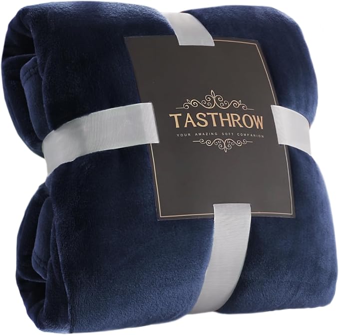 TASTHROW Large Flannel Fleece Throw Blanket, 50×70 Inch - Navy | Cozy Lightweight Thick Blanket - All Seasons Suitable for Women, Men and Kids