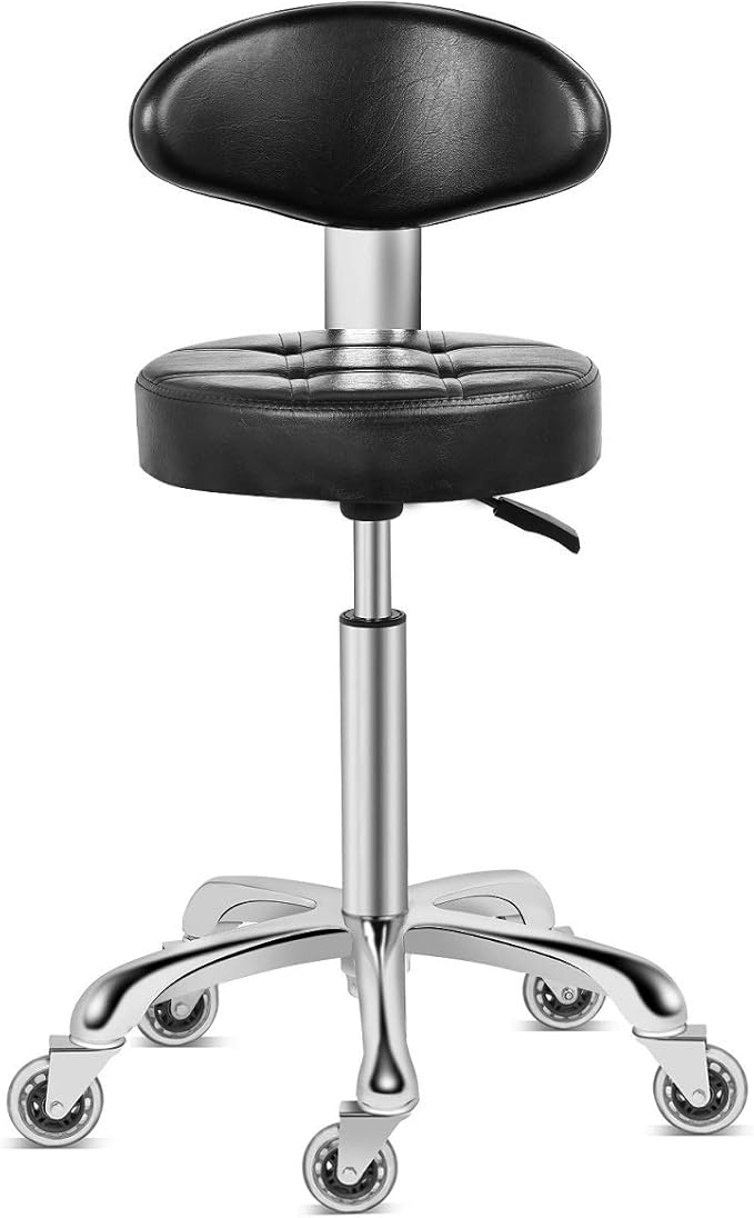 Kaleurrier Swivel Stool Chair Adjustable Height,Heavy Duty Hydraulic Rolling Metal Stool for Kitchen,Salon,Bar,Office,Massage (with Back Rest) (Black)