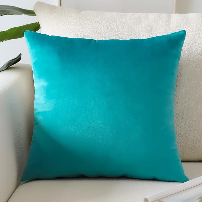 Artscope Luxury Velvet Pillow Covers Super Soft Decorative Square Throw Pillow Covers Case Cushion Covers for Sofa Couch Bedroom Car Decor 18x18 Inch Turquoise