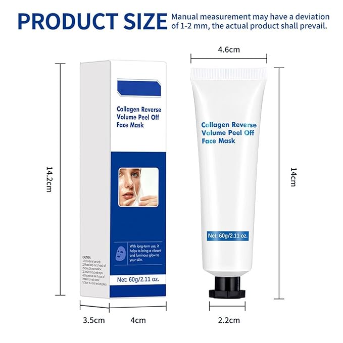 Collagen Peel Off Face Mask, Overnight Peel Off Facial Mask with Vitamin E, Firming, Depuffing & Hydration, Moisturizes Replenishes Water, Enhances Skin Elasticity for Daily Skin Care, 2.11 oz