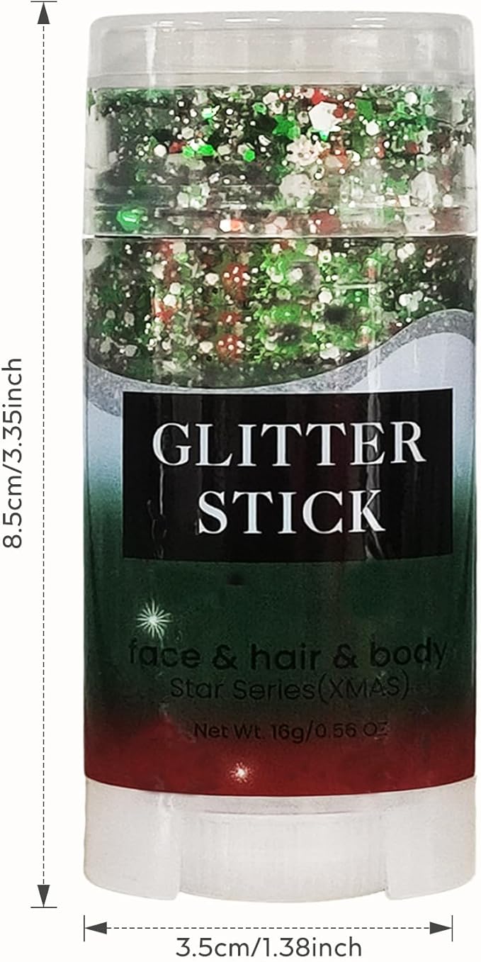 Red Green and White Christmas Body & Face Glitter Stick,【Waterproof】【Long-Lasting】【Sparkling】 for Singer Concert Outfits, Festival Rave Mermaid Accessories Chunky Glitter Makeup for Women (09#)