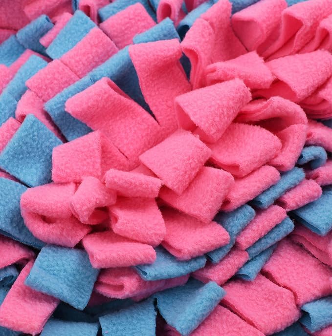 Vedem Small Animal Snuffle Mat Fleece Foraging Mats Interactive Feeding Toy Rabbit Guinea Pig Rat Hamster Anti Slip Treat Dispenser (Blue/Pink)