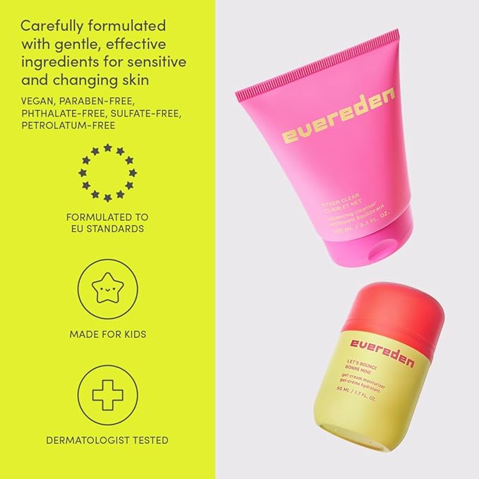 Evereden Let's Bounce Gel-Cream Preppy Skincare Moisturizer: Light, Non-Greasy Hydration for the Oily & Pimple-Prone - Redness-Calming Clean & Vegan Skin Care for Pre-teens, Teens 10-12 & Beyond