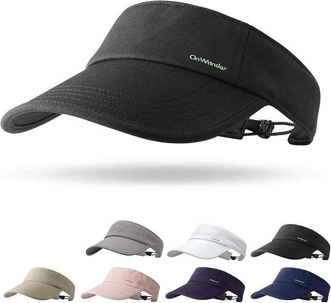 Sun Visor Hats for Women Men - Wide Brim Quick Dry Adjustable Hat | Upf 80+ Sun Protection Sport Hat, Cooling Sweatband; Breathable Quick-Dry Fabric Visors for Running, Tennis, Golf, Sports