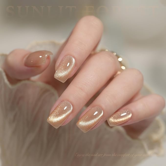 GAOY Jelly Gold Cat Eye Gel Nail Polish, 16ml Glitter Holographic Nail Polish with Magnet, Reflective Translucent UV Gel, 2954 Sunlit Forest