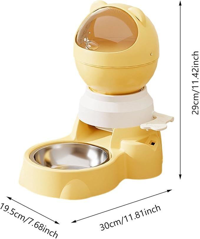 Automatic Gravity Pet Feeder Dispenser,Treat Dispenser with Button for Slow Feeder,Dog Waterer and Food Feeder for Cats Dogs (Yellow)