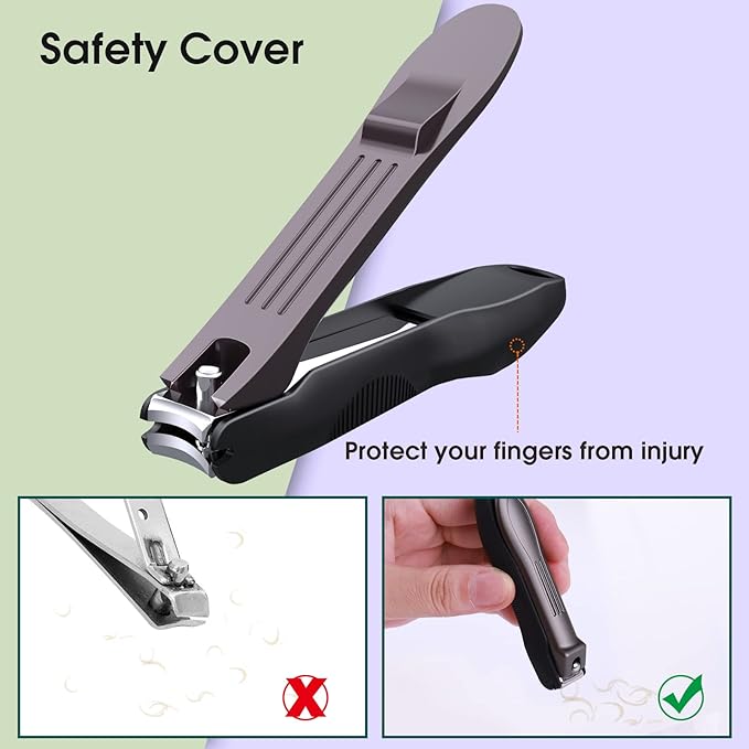 GLAMFIELDS Nail Clippers with No Splash Storage Box, Large Fingernail Toenail Clipper Detachable Easy Clean Nail Cutter Trimmer with Nail Files for Men & Women, Leather Case Packed Black (1 Pack)