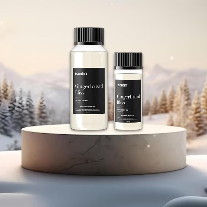 Scentia Gingerbread Bliss Fragrance Oil – 120 ml Christmas Diffuser Oil | Cozy Holiday Blend with Nutmeg, Cinnamon & Vanilla | Aromatherapy for Home, Candles, Soaps & Holiday Décor | Made in USA