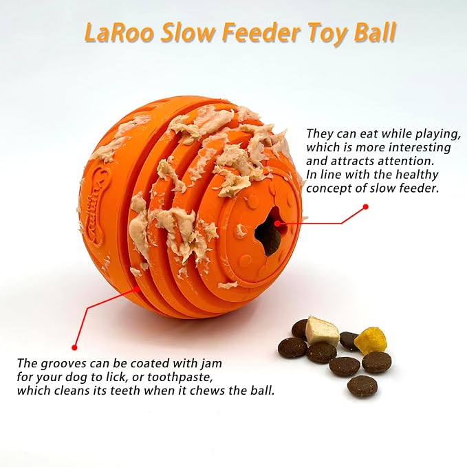 LaRoo Dog Puzzle Toy, Interactive Dog Toys for Treat Dispensing, Medium and Large Dogs,Dog Treat Ball for Teeth/Slow Feeder/IQ Training/Playing (3.5in Orange)