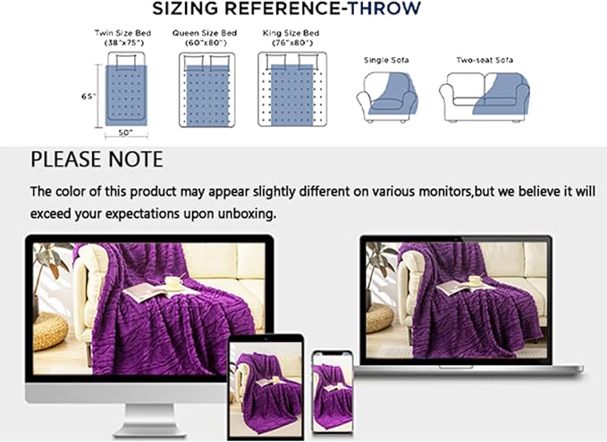 YUSOKI Sherpa Fleece Large Throw Blanket, Purple, 50"x65" | 3D Stylish Design,320GSM, Non-Shedding, Lightweight for All Season Use, stays fluffy after repeated washes, Perfect Gifts
