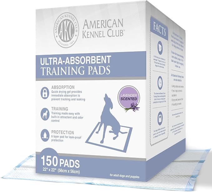 AKC Puppy Training Pads, 22" x 22", Lavender Scented, 150 Count