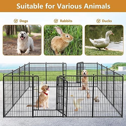 Dog Pen Portable Dog Fence Dog Playpen for Large Dogs, 40" Tall Dog Playpen Dog Fencing Outdoor 30 Panels Black Metal Dog Play Pens Exercise Fencing with Door Pet Play Pen for Camping, Yard
