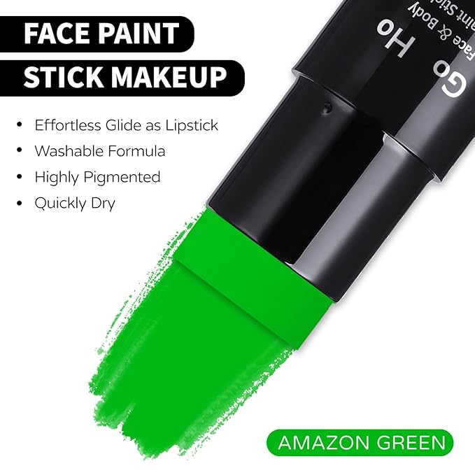 Go Ho Amazon Green Face Paint Stick,Water Based Washable Face Paint Makeup Stick,Non-toxic Full-coverage Cream Body Paint for Halloween Costumes Cosplay SFX Hulk Gamora Makeup