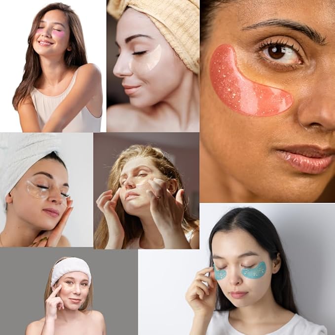 Glitter Marine Collagen Under Eye Patches (24 Pairs), 4 Shimmery Colors, Hydrating Under Eye Gels for Puffy Eyes, Dark Circles, Eye Bags, Wrinkles, Eye Mask(4 Colors, 24 Pairs)