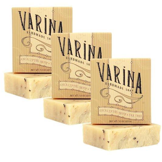 Organic Eucalyptus Hemp & Tea Tree Bar Soap - Gentle Cleansing for Sensitive Skin, Herbal and Mint - 3 Pack