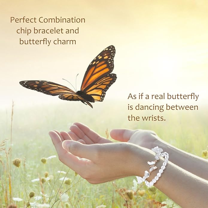 DUQGUHO 2Pcs Butterfly Bracelets for Women Healing Crystals Bracelets for Women Natural Gemstone Bead Bracelet Cute Butterfly Charm Bracelet Stretch 8mm Crystal Jewelry Gifts for Women