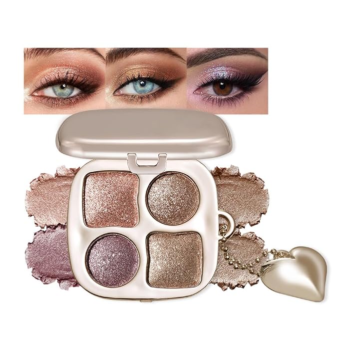 Metallic Rose Gold Shimmer Eyeshadow Palette with Mirror, High Pigment Blendable Long-Lasting Mini Eye Shadow Kit, Gold Bronze Glitter & Neutral Glam Makeup Palette for Blue, Green & Brown Eyes 6