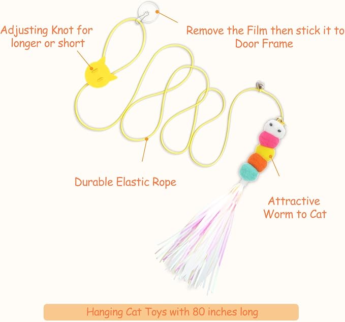 Atosun Interactive Cat Toys, 15PCS Cat Wand and Feather Toys for Indoor Cats, Reusable Suction Cup Toys for Kittens Play Exercise
